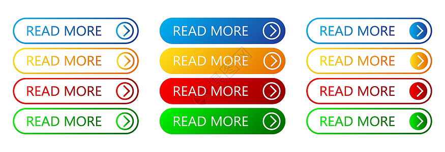 一组阅读更多按钮 矢量插图红色心病行动蓝色橙子下载白色网络绿色横幅图片