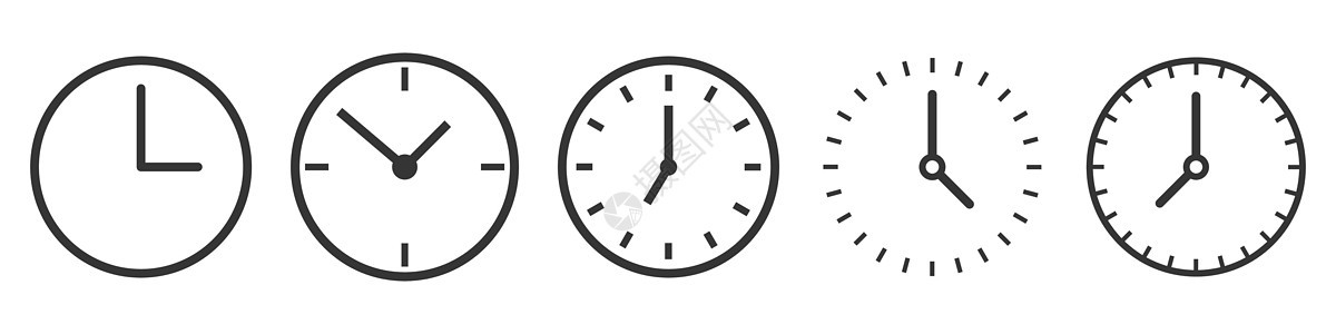 薄线样式的矢量时间和时钟图标手表滴漏速度网络钟表界面拨号乐器插图跑表图片