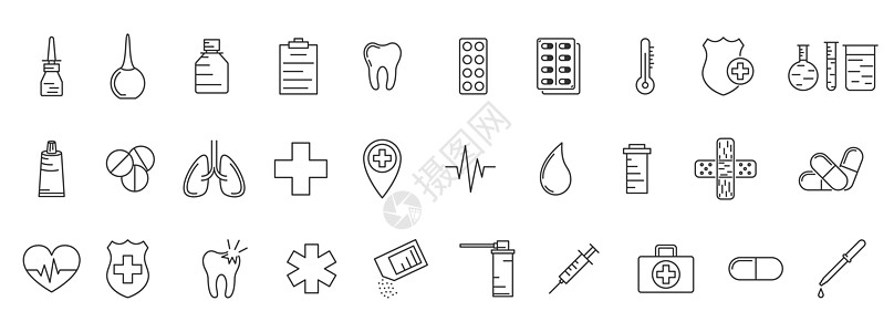 医疗大纲图标 一套直线医学图标图片