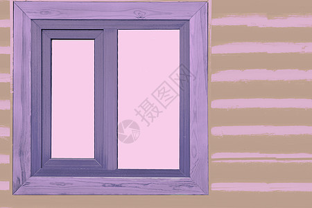 粉红色棕色木头的木墙上的粉红玻璃窗框图片
