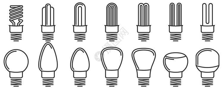 灯泡图标集 矢量说明电气黑色照明灯丝收藏技术活力绘画力量辉光图片
