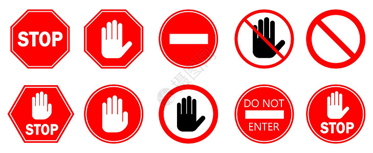 红站标记孤立 矢量停止手标志圆形按钮安全禁令运输红色危险法律警告准入图片