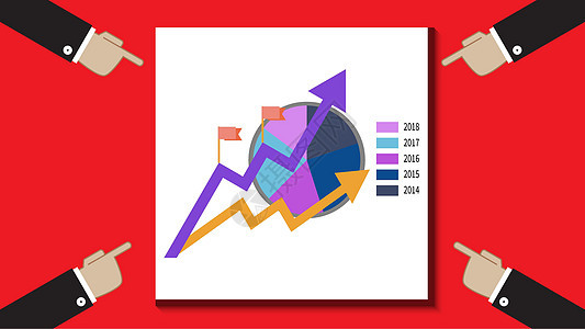 四个商务人士的手指向图表和图表背景图片
