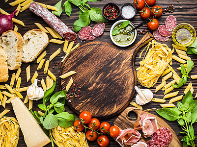 意大利传统食品 开胃菜和零食胡椒香蒜火腿蔬菜餐厅菜单香肠框架美食木板图片