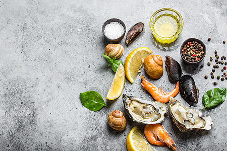 海食新鲜品种餐厅海洋养殖奢华草本植物框架烹饪牡蛎饮食菜单图片