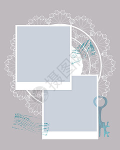 相册拼贴框架 蕾丝 钥匙 邮票卡片婚礼插图小册子打印推介会收藏边界照片杂志背景图片