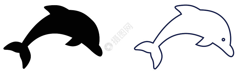 简单的海豚图标 满脸蓝色的轮廓图案图片