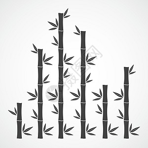 黑竹枝和叶子 矢量插图衬套热带木头图标黑色艺术竹茎植物图片