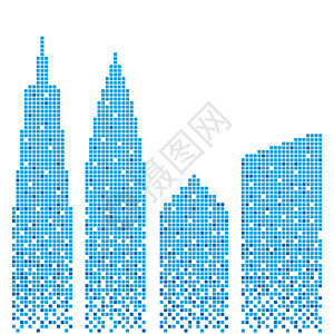 蓝色建筑的像素风格 矢量图解图片
