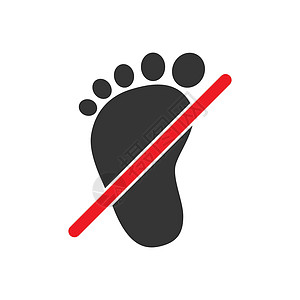 白色背景上没有赤脚标志脚步红色商业圆圈插图打印圆形黑色标签脚印图片