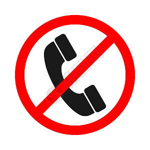 白色背景上没有呼叫符号 没有听筒图标黑色注意力圆圈红色禁令标签电话按钮讲话圆形图片