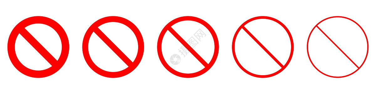 禁止标志集 停止符号 红色禁令图标插图贴纸危险风险圆形注意力民众白色警告圆圈图片