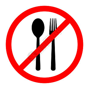 没有食用标志 矢量插图圆圈警告早餐勺子海报白色禁令红色黑色图片