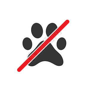 红色足迹没有宠物允许的标志 禁止动物足迹禁令插图警告商业爪子标签安全打印公园小狗插画