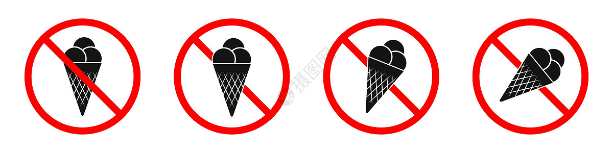 冰淇淋是禁止的 不准吃冰淇淋甜点白色危险圆圈警报红色标签风险插图奶油图片