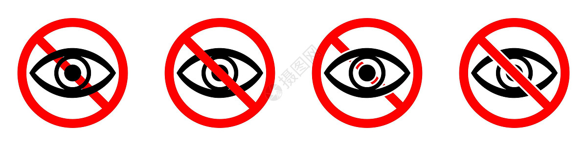 禁止看标志 禁止查看图标 矢量图禁令注意力红色互联网白色界面黑色插图按钮隐藏图片