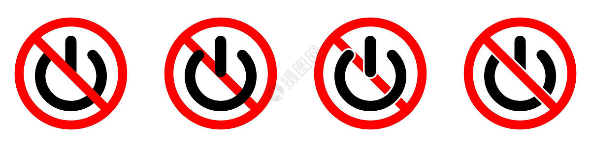 没有电源按钮 电源禁令图标 禁止开启 特写 矢量图圆形标签电气互联网插图技术控制电脑活力警告背景图片