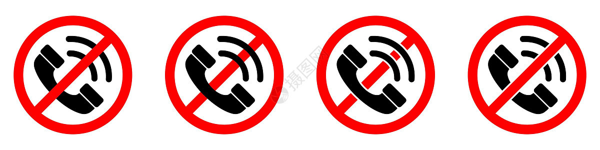 停止电话信号 没有电话 禁止手机信号 矢量插图黑色标签圆形商业红色圆圈按钮注意力禁令细胞图片