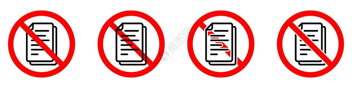停止或禁用带有文档图标的红色圆环符号 文件被禁止合同网络商业下载警告插图圆形办公室数据徽章图片