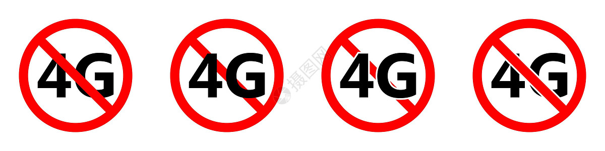 4G 禁止移动网络图标 4G 信号被禁止互联网危险安全疾病商业贴纸数据标签细胞插图图片