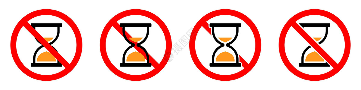 沙漏是被禁止的 停止沙漏图标 矢量插图柜台时间圆圈跑表商业禁令警告标签注意力计时器图片