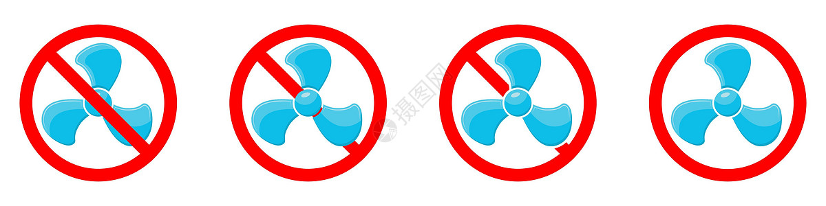 停止或禁用带风扇图标的红圆符号 矢量插图 禁止粉丝注意力鼓风机力量涡轮机空气喷射引擎禁令技术风力图片