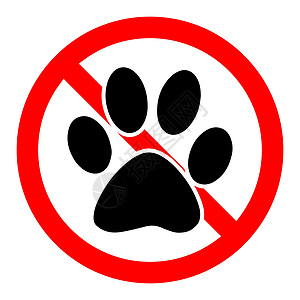 禁止动物足迹 停止动物足迹图标 矢量图解危险安全野生动物小猫圆圈宠物爪子公园打印标签图片
