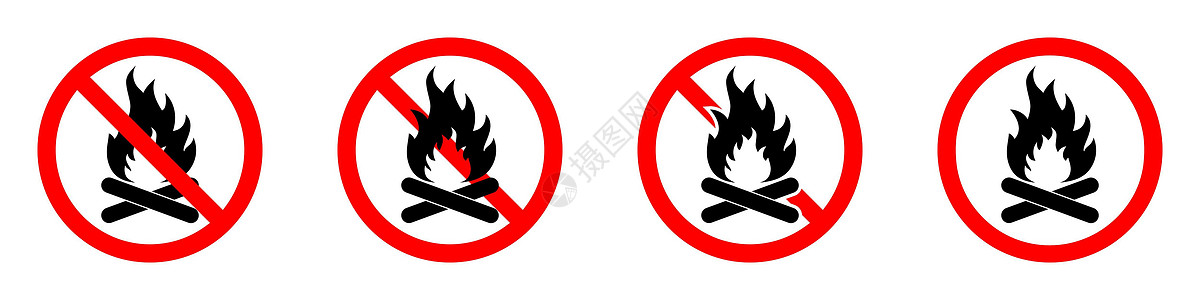 禁止放火 不设火神像 红色的禁火标志 矢量示意图警告安全营火风险贴纸白色按钮插图圆形冒险图片