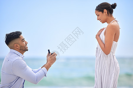 从我们相遇的那一刻起 我就知道你就是那个人 有个年轻人在海滩上向女友求婚了图片