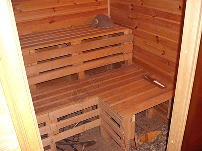 木制桑拿室内温泉房间治疗蒸汽闲暇洗澡长椅木头图片