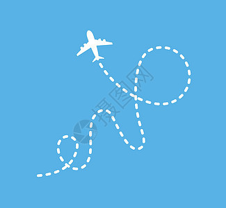 以白色背景隔离的空中飞机航线旅行矢量图标草图航班交通演习虚线空气绘画信息路线涂鸦背景图片