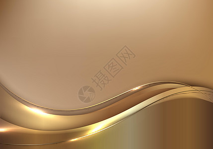 抽象模板 3D 优雅金色波浪形状与闪亮的金线闪闪发光的金色背景奢华风格图片