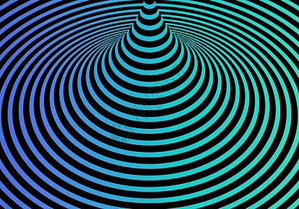 摘要 3D 蓝色和绿色梯度颜色扭曲螺旋曲线线 黑色背景的光幻幻模式图片