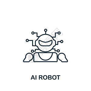 Ai 机器人图标 用于模板 网络设计和信息图的单色简单人工智能图标中风商业电脑服务数据讲话算法标识芯片插图图片