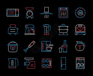 厨房电器电子设备图标 se家电器具处理器冰箱咖啡兜帽电气机器用具搅拌机图片