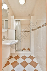 现代有厕所的轻便卫生间内部白色公寓住宅房子建筑学玻璃淋浴洗手间洗澡浴缸图片