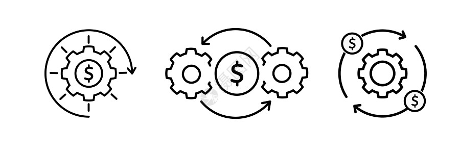 有效使用资金或资金管理图标集 细线趋势现代金融科技或资本标识图形线性设计隔离在白色 成本或收入优化和减少的概念银行业服务利润插图图片