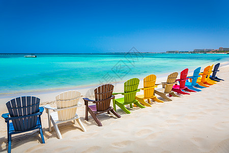 荷属安的列斯群岛阿鲁巴有古老的阿迪隆达克椅子荷属旅行假期天空支撑热带气候躺椅旅游日出图片