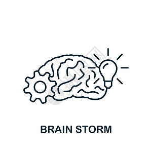 脑风暴图标 单色简单商业动力图示 用于模板 网络设计和信息资料的功能头脑标识闪电蓝色艺术品风暴艺术技术创造力插图图片