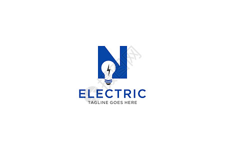 N字母Logo设计 配有灯泡和闪电 电子博尔特字母Logo图片