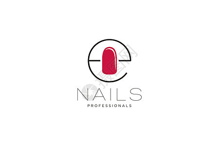 带有 Nails 徽标的首字母 E 用于美容行业 美甲沙龙 美甲 精品店 整容手术的矢量图标商业标志模板背景图片
