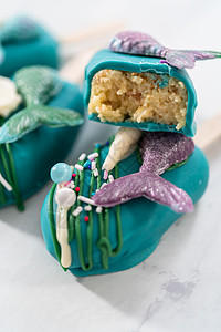美人鱼蛋糕冰食物巧克力尾巴冰棒甜点人鱼主题糖果甜食贝壳图片