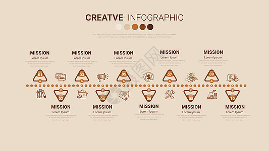 时间线信息图表模板 带有 10 个标签的矢量信息图表时间线设计模板 矢量图片