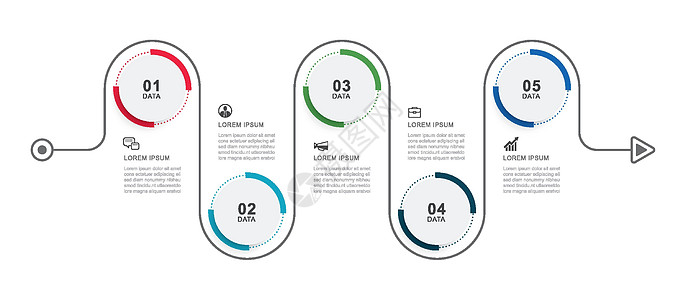 带有5个数字数据模板的图表圆形时间轴 矢量图摘要背景图片