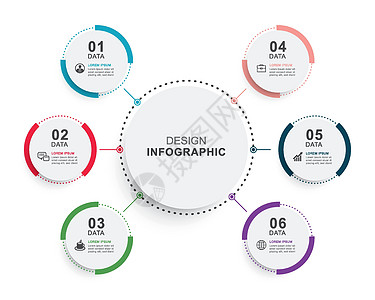 带有 6 个数字数据模板的圆形时间轴 矢量插图抽象背景报告小册子推介会图表广告日程商业菜单信息横幅背景图片