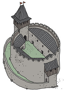 古老的石头城堡岩石公主棕色地标骑士建筑国王房子绿色堡垒图片
