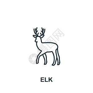 Elk 图标 用于模板 网络设计和信息图的单色简单图标驯鹿卡通片营地水牛护林员驼鹿绘画动物荒野插图图片