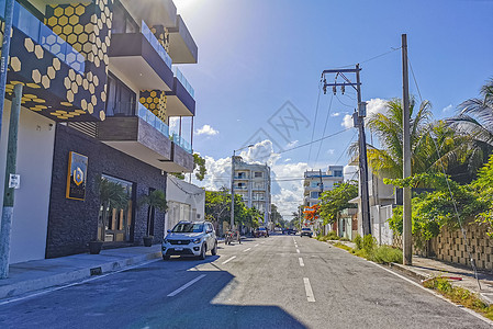 墨西哥的典型街道和城市风景摄影社论汽车墙壁游客卡门景观行人拉丁历史图片