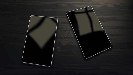 3D 黑木桌上两台智能手机图片