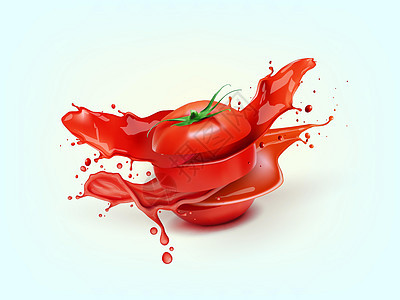 3D 新鲜番茄加果汁广告饮料运动花园液体产品嘲笑食物飞溅水果图片